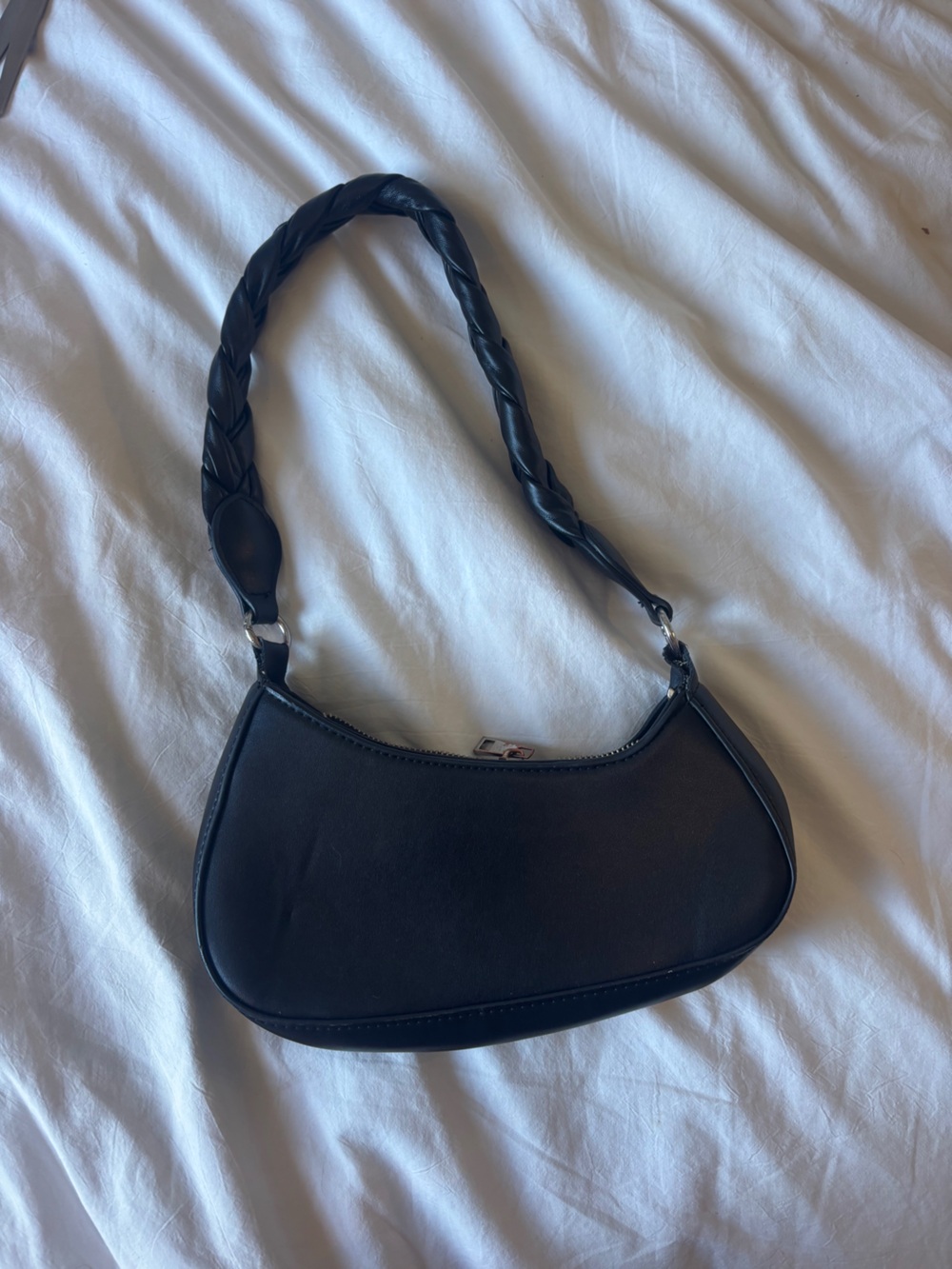 Black Women's Shoulder Bag with Braided Handle